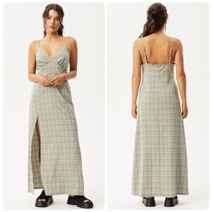 Afends Willow Check V-Neck Maxi Dress in Military Check | Size Small